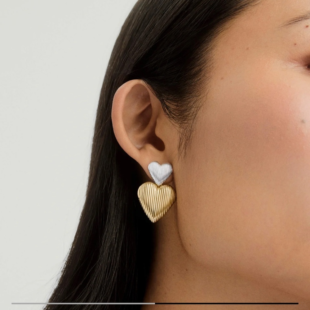Mejuri Gold and Silver Big Puffy Heart Drop Earrings - Picture 1 of 4